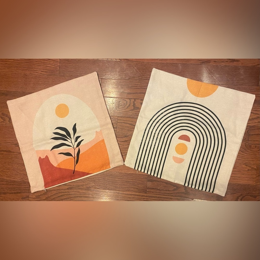Pillow Covers Abstract Art Set of 2 Earth Tones 18”X18” Boho